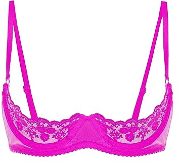 Linjinx Femme Dentelle Soutien-Gorge Bra Push Up Demi-Bonnet Redresse-Seins Ouverte Brassière Coquine Lingerie sous-vêtement Underwear S-5XL