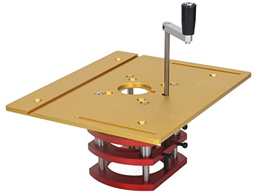 Router Lift Kit with Router Table Insert Plates, Router Table Lift System Router Lift Base Router Lifting Kit Aluminum Alloy Stainless Steel Jaw Clamping Lifting Platform Router Table Lifter (Gold)