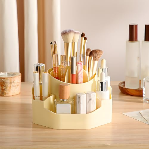 MUUKAIII Make Up Organizer, 360° Drehbar Schminktisch Organizer Multifunctional Makeup Organizers for Frisiertisch Badezimmer Schlafzimmer (Beige)