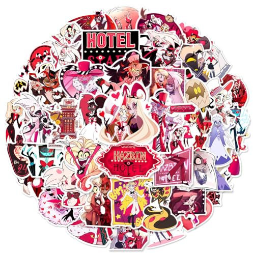 Hazbin Hotelaufkleber, wasserdichte Anime-Aufkleber für Laptops, Wasserflaschen, Gepäck, kreative personalisierte Aufkleber für Teenager, Jungen, Mädchen und Erwachsene, 4-8 cm, 56 Stück