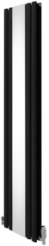 Oval Panel Radiator With Mirror 1800mm x 380mm & TRV Chrome Valves Designer Double Column Vertical Black Carbon Steel Wall Mounted Kitchen Living Room Cleaning Brush Fixing Kit & Brackets