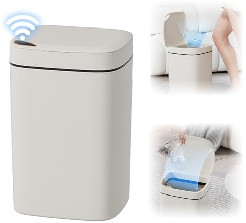 HAMON Cubo de basura automático con sensor, cubo de basura eléctrico de 14L con panel de control táctil y sensor, cubo de basura inteligente impermeable, para cocina, baño, aseo u oficina (Blanco)