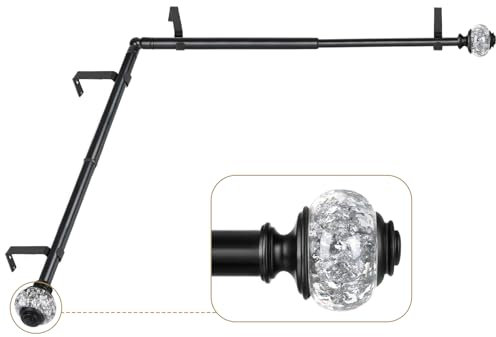 Eckfenster Gardinenstange 36 bis 72 Zoll, USFOOK 3/4 Zoll Eckvorhangstangen für Fenster 61 bis 172 cm, schwarze Gardinenstange mit durchscheinenden Endstücken