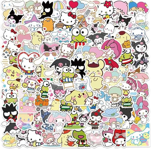 100 Stück Sanrio-Aufkleber, Anime-Aufkleber, Helllokittty Aufkleber, MyMelody&Kuromi, niedliche Aufkleber, wasserdichte Aufkleber, ästhetische Vinyl-Aufkleber, Skateboard-Aufkleber für Teenager