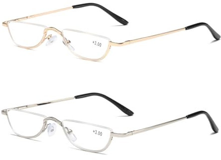 Viseng 2 Pack Mini Halbmond Halbrahmen Lesebrille ultradünne metall material rahmen Lesebrille Leicht Komfortable unisex 1.5