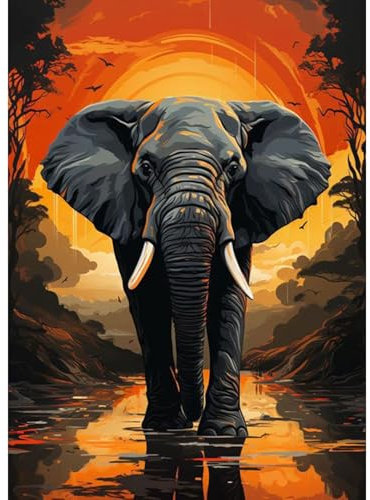 HEIBAGO Elefant Diamond Painting Erwachsene Diamant Painting Bilder Tier,5D Diamend Painting Sonnenuntergang Bilder als für Geschenk Zuhause Wanddekoration,30x40cm