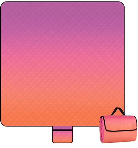 Picknickdecke Wasserdicht, 200x200cm Orange Lila Farbverlauf Stranddecke Sandfrei für 4-6 Personen, Tragbare und Faltbare Strandmatte mit Tragegriff, Picnic Blanket für Park, Garten, Strand, Wandern
