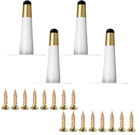 Pack of 4 Furniture Feet, Iron Gold White, Metal Legs for Furniture, Cone Furniture Legs, Straight Replacement Furniture Legs with Screws for Chairs, Tables, Cupboards, Chair, Desk (10 cm/4 inches
