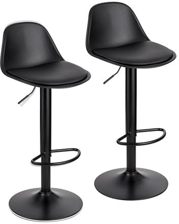 Baroni Home Set 2 Sgabelli Girevoli con Schienale e Cuscino, Altezza Regolabile e Poggiapiedi, Fondo Antigraffio, Ideale per Sala da Pranzo, Ristorante, Nero, 40x40x80-104 cm