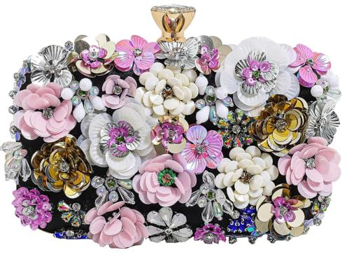 Abendtasche mit Perlen für Damen, Blumen-Clutch, Handtasche, Hochzeit, Gastkleid, Party, Clutches Fancy, Schwarz
