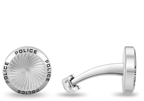 Police Manschettenknöpfe Gyre - Herren - Silber - Edelstahl - Rund - 17 mm - Strahlenförmiges Muster - Geschwärztes Logo - Schwenkbar - 1 Pair - Männer