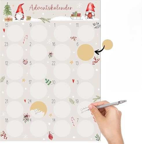MC-Trend Adventskalender zum Rubbeln – selbst gestalten & beschriften, 24 goldene Rubbelfelder für eine kreative und persönliche Adventszeit Rubbel Adventskalender (XL_BEIGE)