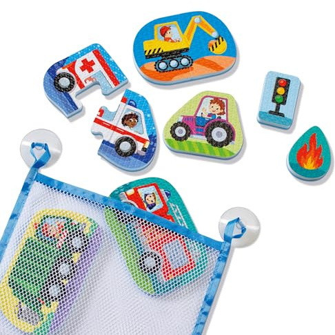 Ravensburger 12034121 Play+ Bade-Puzzle: Fahrzeuge, Outdoor- & Badespielzeug, Spielzeug ab 1 Jahre, inklusive praktischer Netztasche, Badewannenspielzeug