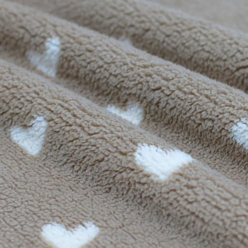 Die Stofftante Teddy Teddystoff | Teddyplüsch | mit Herzen | 2 Farben | ab 50x150cm (Dunkelbeige)