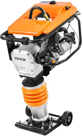 VEVOR Jumping Jack Compactor, 6.5 HP Vibratory Rammer Fuel-Powered 196 cc Engine Tamper, 3600 lbs Impact Force, 26 Max Compaction Depth, Four-Spring, for Soil, Gravel, Concrete Slabs, Foundations