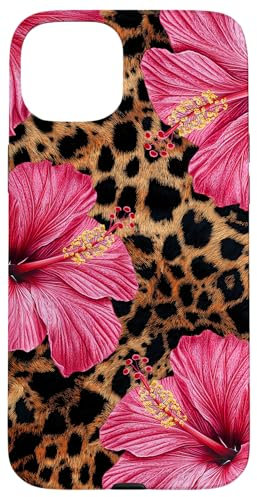 Luxury Summer Leopard And Pink Hibiscus Flower Floral Case for iPhone 15 Plus