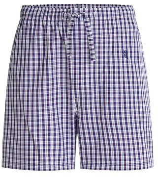 El Búho Nocturno Bas Pyjama Homme Court Popeline à Carreaux Pantalon Pyjama Homme, 100% Coton, Bleu 8544, L