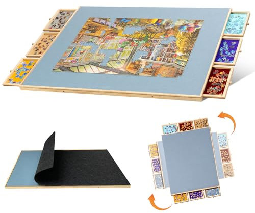 Lavievert 2000-Pc Rotating & Tilting Puzzle Board with 6 Drawers & Cover, Adjustable Jigsaw Puzzle Table with Built-in Easel/Stand, Portable Boards with Storage for Adults, with Flannel Tabletop