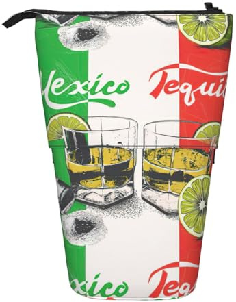 HKHLHLH Federmäppchen mit Mexiko-Flagge und Tequila, Stehender Stifthalter, Teleskop-Tasche, Pop-Up-Kosmetiktasche, für Mädchen, Jungen, Studenten, Schwarz , Einheitsgröße, Taschen-Organizer
