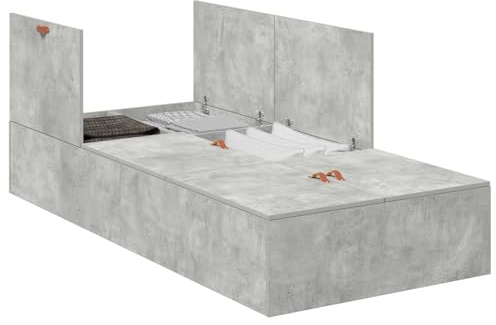 vidaXL Bettgestell mit Speicher Betongrau 80 x 200 cm Holzwerkstoff, Geräumiges Bett, modernes Gestell, Funktionelles Design, ordentlicher Raum, stylische Möbel, platzsparende Lösung