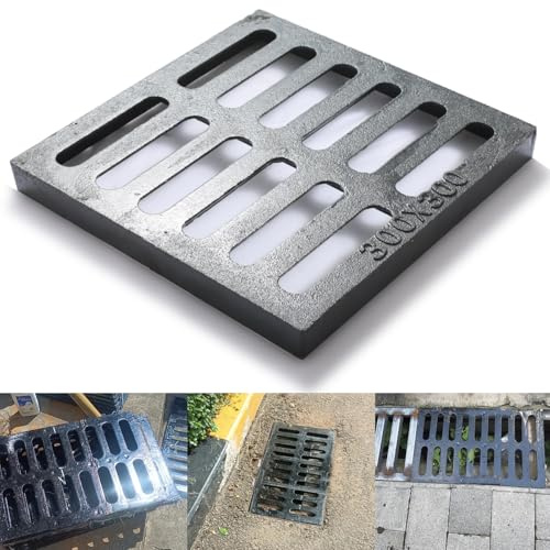 GZHDIAN Square Cast Iron Drain Grate, 12 * 12 in, B125 Sewer Grate | Outdoor Drain Cover, Heavy Duty Metal Channel Grate, Black Square Drainage Grate, for Concrete Floor, Yard, Driveway .