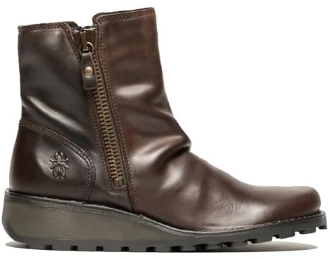 Fly Womens MON944 Leather Wedge Heel Ankle Zip Up Chelsea Boots