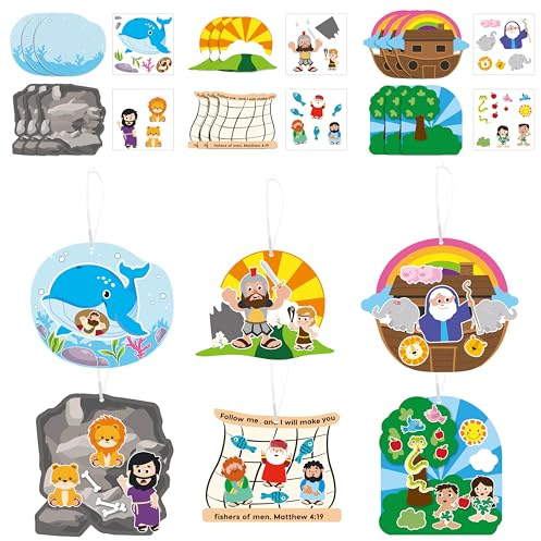 2ooya 36-Teilig Weihnachten Religiöses Bastelset für Kinder Geschenk | Jesus Bibel Geschichten Aufkleber Hängeornamente DIY Krippenszene für Sonntagsschule, Kirche Partys Aktivitäten Geschenk