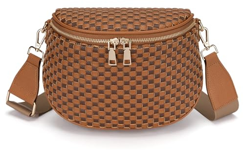FODOKO Große Umhängetasche, gewebtes veganes Leder für Damen, Satteltasche, Umhängetasche, Clutch, Umhängetasche, Handtasche, Woven Brownc, Gewebtes veganes Leder