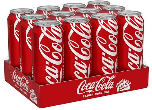 Coca-Cola Sabor Original, Refresco De Cola, Pack 12 Latas 500 ml | Bebida de cola sin cafeína, sabor original, excelente para compartir, reuniones y consumo diario