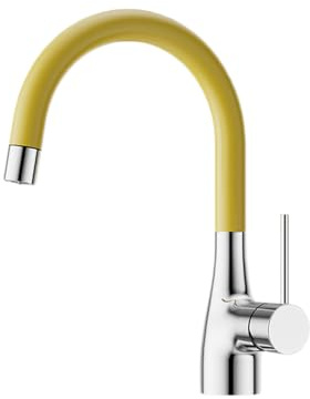 SXWYLZ Badezimmer Wasserhahn mit Ausziehbarer Brause, 360 Drehbar Waschtischarmatur, Waschbecken Armaturen mit 2 Wasserstrahlarten, Einhebelmischer Warm und Kaltwasser,Chrom+Gelb