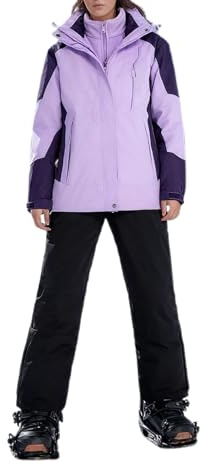 Generisch Tuta da sci invernale da uomo, da donna, 2 pezzi, da sci e da sci, traspirante, antivento, per sci, snowboard