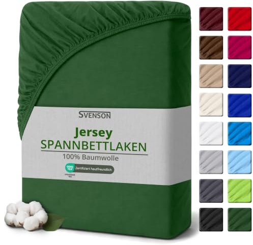 Svenson Jersey-Spannbettlaken aus Baumwolle - weich, elastisch und bequem für den täglichen Gebrauch, 90x200 cm, Dunkel Grün