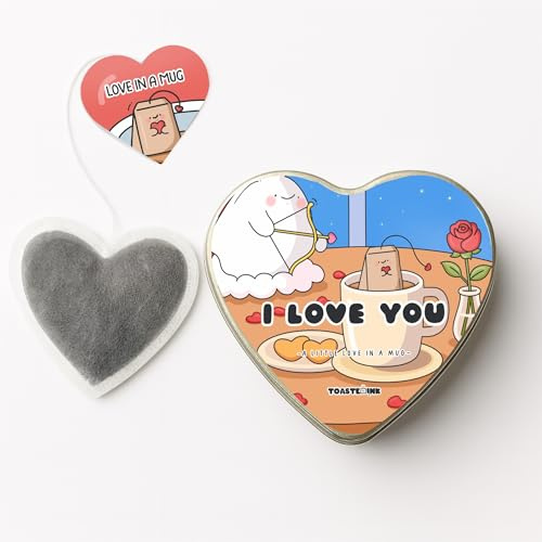 Heart-Shaped Tea Bags – Handmade Loose-Leaf Tea in Gift Tin (Set of 5) – “I Love You” Valentine’s Day Gift (Peppermint)