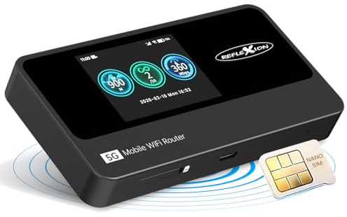 Reflexion 5GCONNECT - Mobiler 5G WLAN Router mit Akku 4200mAh, WiFi 6 Hotspot mit Nano-SIM Slot, 2,4 Zoll Display, bis 16 Geräte, USB-C, tragbarer Internet Router für Reisen/Homeoffice/Baustelle