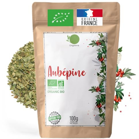 ORIGEENS INFUSION ESPINO BLANCO ECO 100gr, Origen Francia | Té de espino blanco ecológico, hojas y puntas de flor, cultivado y envasado en Francia