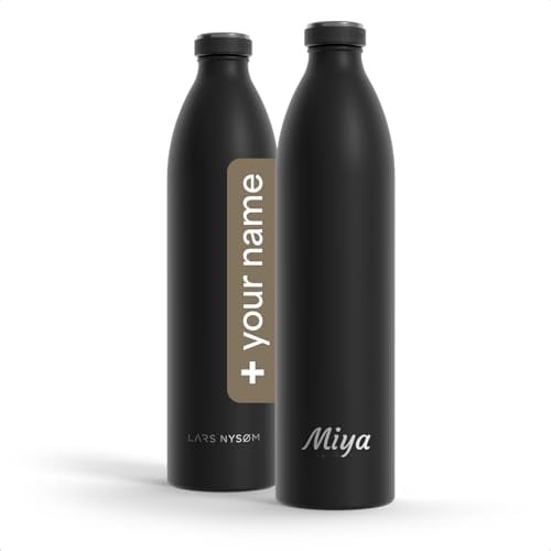 LARS NYSØM Personalisierte Edelstahl Trinkflasche 350ml, 500ml, 750ml, 1L, 1 5 liter | Thermosflasche Kohlensäure geeignet mit Gravur | Wasserflasche als Geschenk mit Namen (Carbon Black, XL 1500ml)