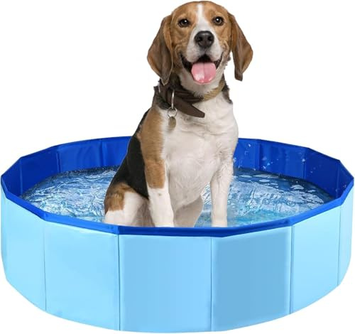 Foldable Dog Pool,Dog Paddling Pool,Dog Cat Bathing Tub,Pet Kids Bath Pool,With Water Valve,For Pets Children in Garden Beach Backyard,60 * 20cm,Blue