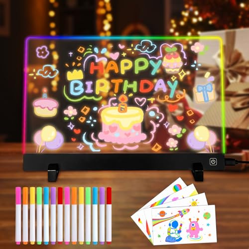 Smocraut LED Zeichenbrett, 30x20cm Acryl Maltafel Leuchtendes Led Zeichenbrett, Notiztafel mit Farben Drawing Board mit 4 Beleuchtungs Modi & 14 Marker Stift