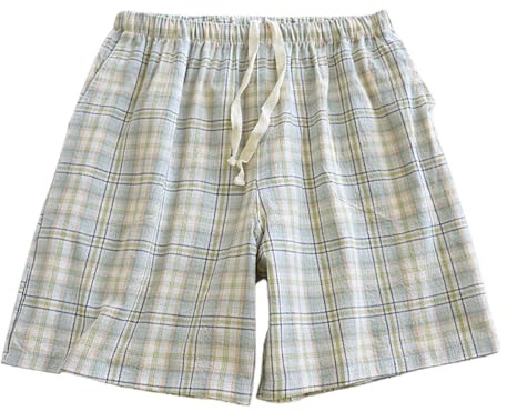 Générique Short Décontracté Délavé à Carreaux pour Femme Confortable d'Été avec Poches Style Maison Plage et Sortie Léger (4-Light Green, XL)