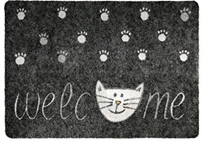 deco-mat Fußmatte Katze 60 x 90 cm Grau - Fussmatte mit Katzen - rutschfest & waschbar - Schmutzfangmatte für Innen und Außen mit lustigem Motiv