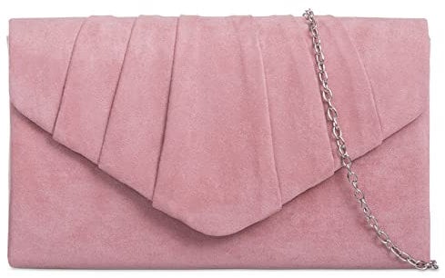 fi9® Plain Suede Pleated Wedding Ladies Party Prom Evening Clutch Hand Bag Purse (Dusky Pink)