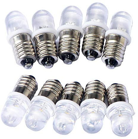 GutReise 10pcs E10 6V spot led birne lampen kalt weiße + 10pcs e10 basis (6 v, Kalt - weiß)