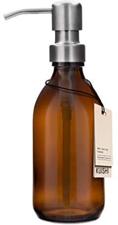 Kuishi Brown Glass 250ml Pumpflaschen mit Edelstahl-Silber Pumpe, umweltfreundlicher nachfüllbarer Seifenspender, stilvolle Badezimmer Dekoration