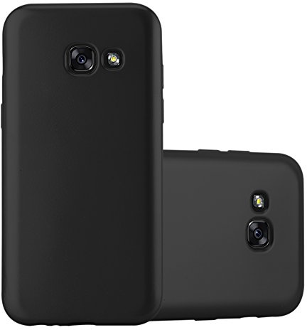 Cadorabo Hülle kompatibel mit Samsung Galaxy A3 2017 Schutzhülle TPU Silikon Case Metallic Design Slim Kratzfest Weiche Gummi mit Rundumschutz Case Hülle für Galaxy A3 2017 in Schwarz
