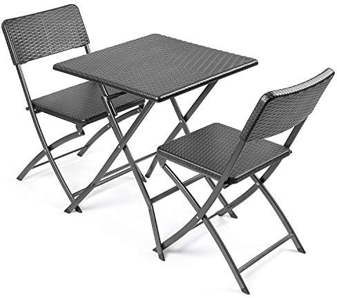 CHRISTOW Bistro Table and Chairs Set 2 Seater Rattan Effect Folding Patio Furniture (2ft)