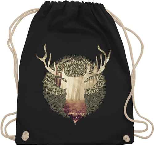 Turnbeutel Rucksack - Kompatibel mit Oktoberfest Tasche - Hirsch Motiv Geschenk Jäger I Hirschgeweih Tracht - Unisize - Schwarz - trachtenrucksack trachtentaschen bayrische jaeger beutelrucksäcke