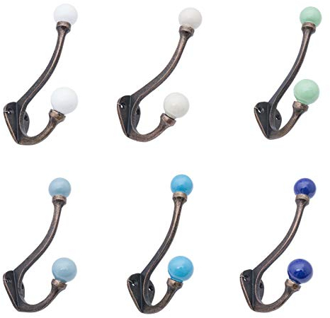 Knober Vintage Keramikhaken Antik, Wandhaken, Garderobenhaken mit Keramikkugel (01. Mix-Set 6 Stück)