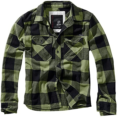 Brandit Check Shirt Camisa, Negro y Verde Oliva, XL Hombres