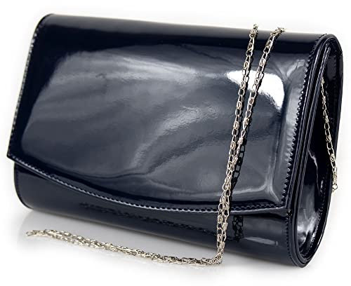 Pochette lucida blu di vernice da donna elegante cerimonia ragazza borsa a mano busta piccola borsetta sera clutch bag matrimonio comunione Ecopelle Blu