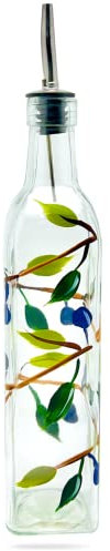 Containly Glass Olive Branch Oil/Vinegar Glass Cruet for Kitchen, 16 oz Olive Oil Dispenser With Stainless Steel Spout for Easy Pouring